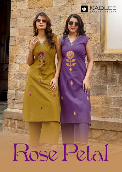 Rose Petal Kadlee Dhabu Cotton Kurti Plazzo Set Wholesale Rate