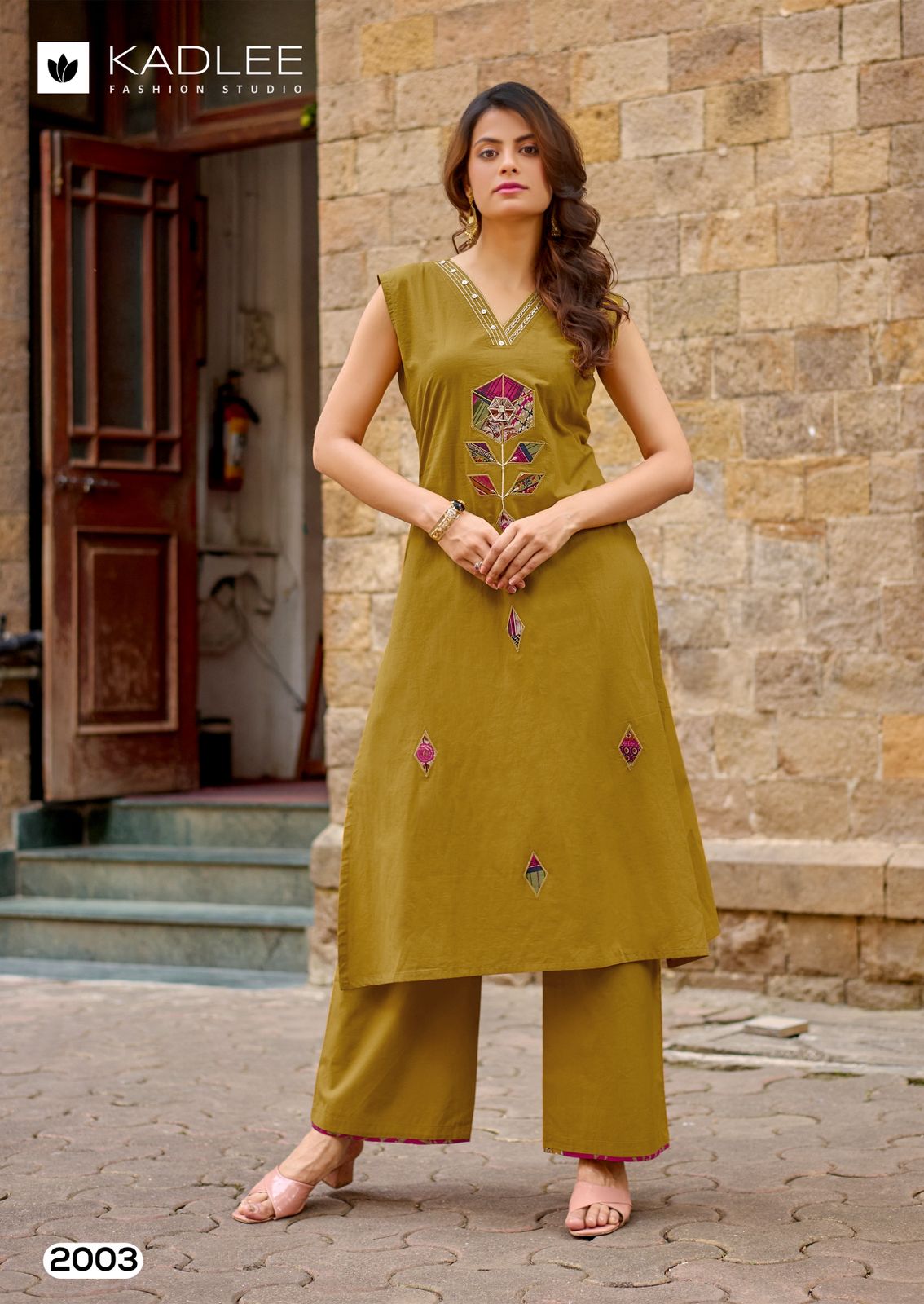 Rose Petal Kadlee Dhabu Cotton Kurti Plazzo Set Wholesale Rate