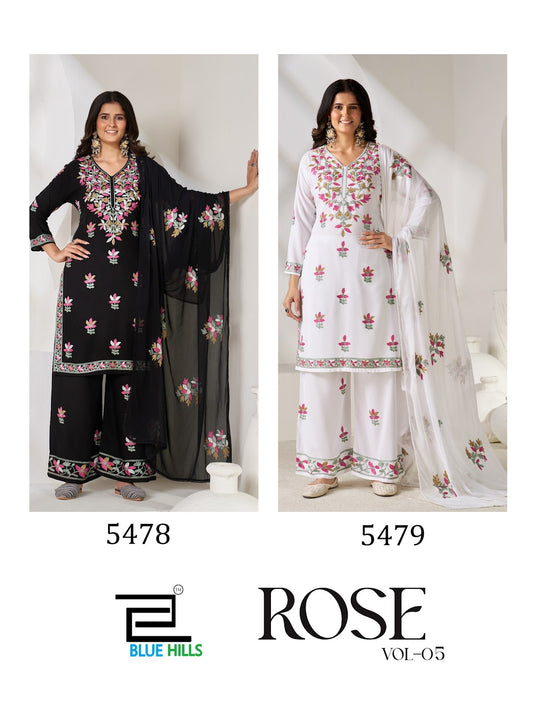 Rose Vol 5 Blue Hills Rayon 14Kg Readymade Plazzo Style Suits Wholesale