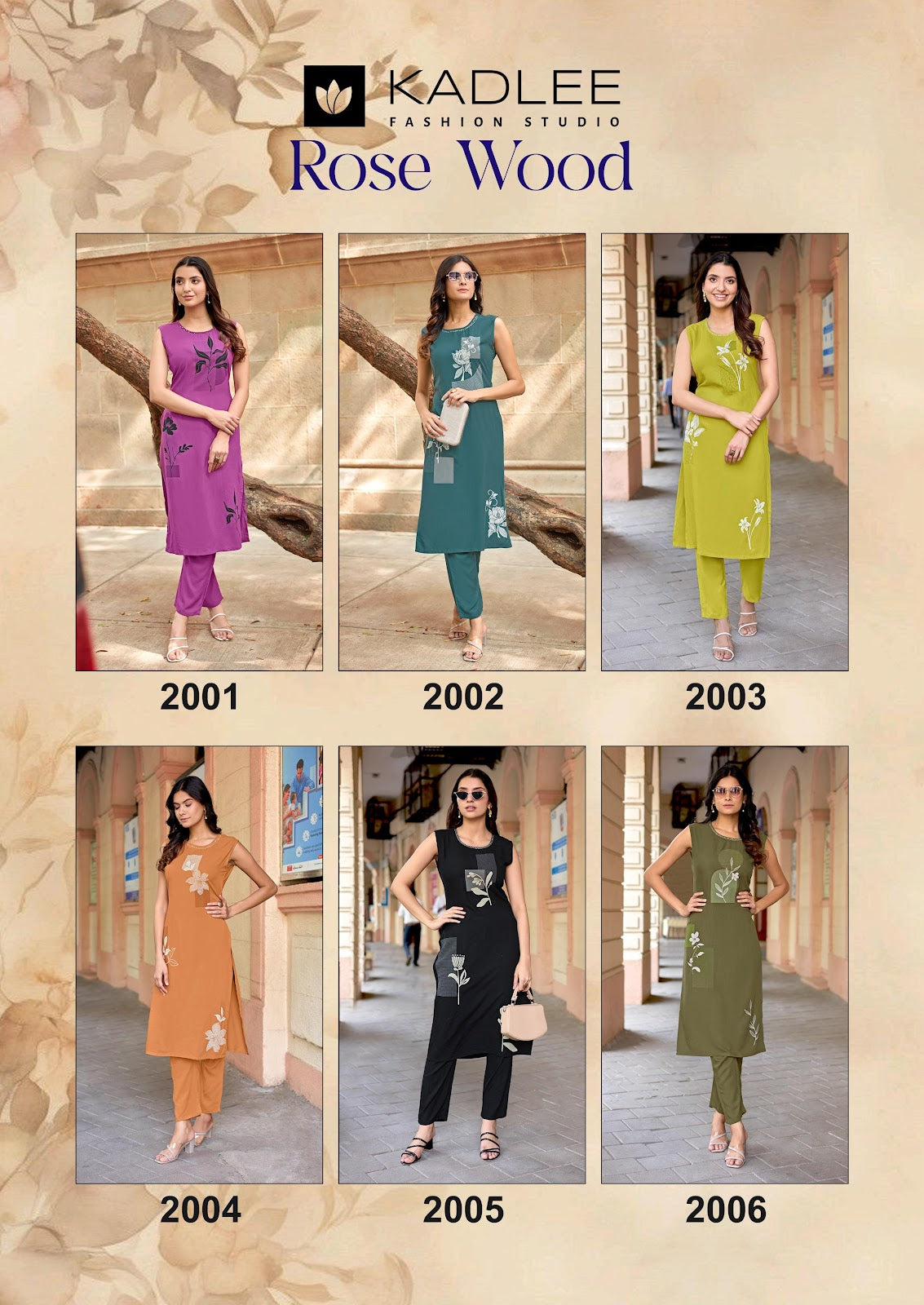 Rose Wood Kadlee Rayon Kurti Pant Set Wholesale