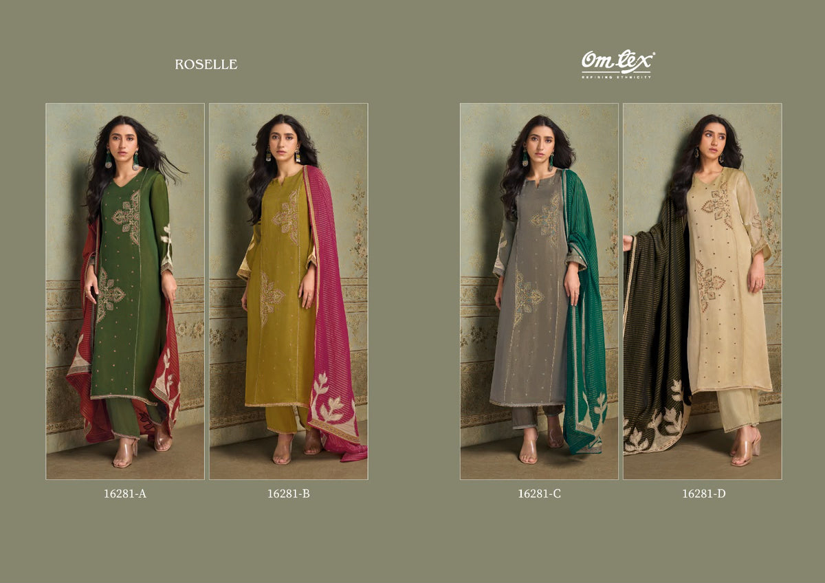 Roselle Omtex Silk Satin Pant Style Suits Supplier India