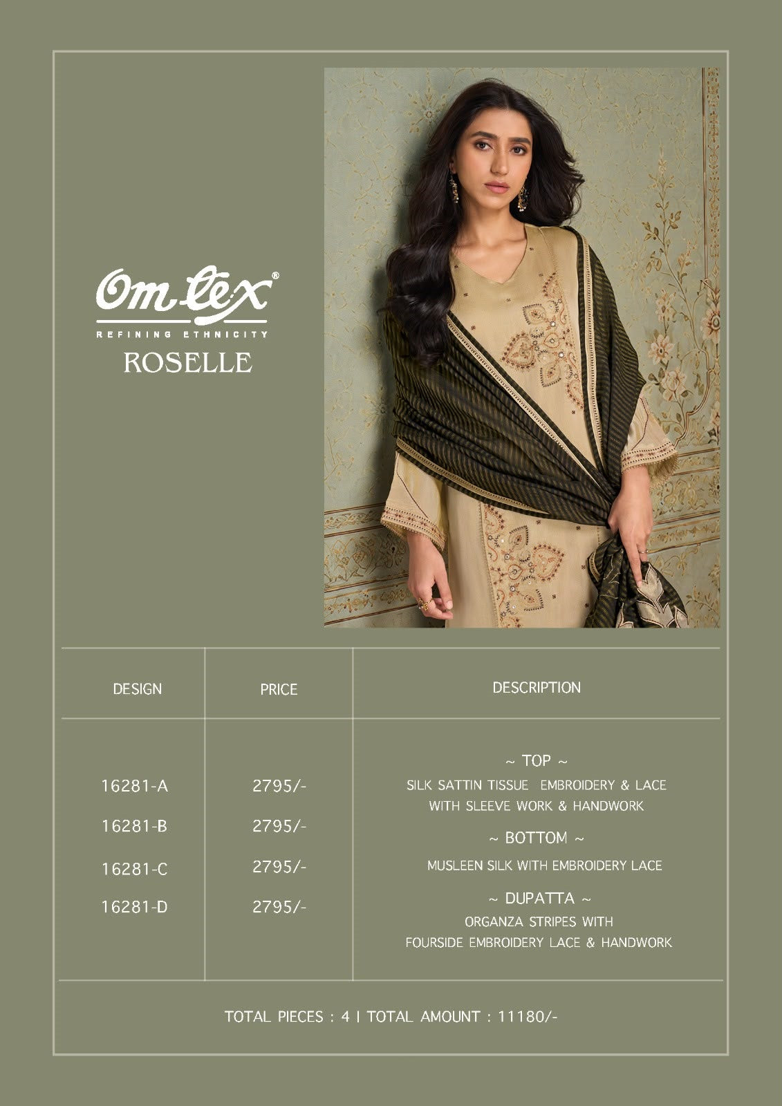 Roselle Omtex Silk Satin Pant Style Suits Supplier India