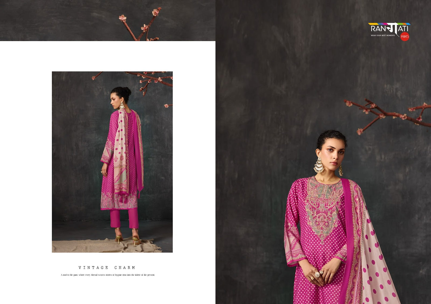 Roselle Rangati Prints Muslin Simmer Pant Style Suits Wholesaler Gujarat