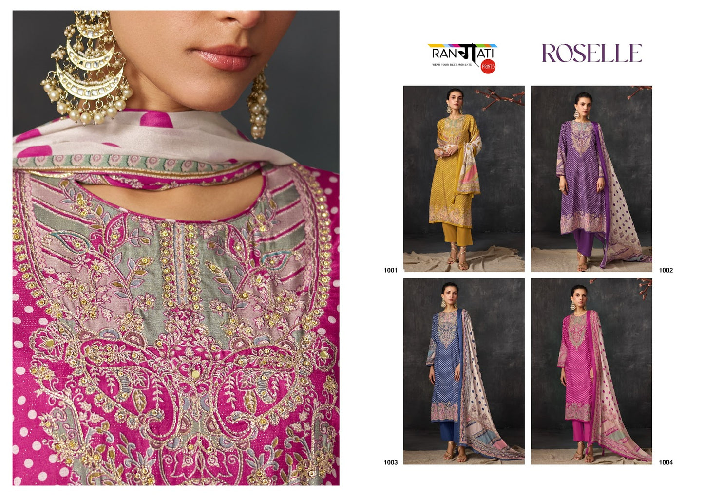 Roselle Rangati Prints Muslin Simmer Pant Style Suits Wholesaler Gujarat