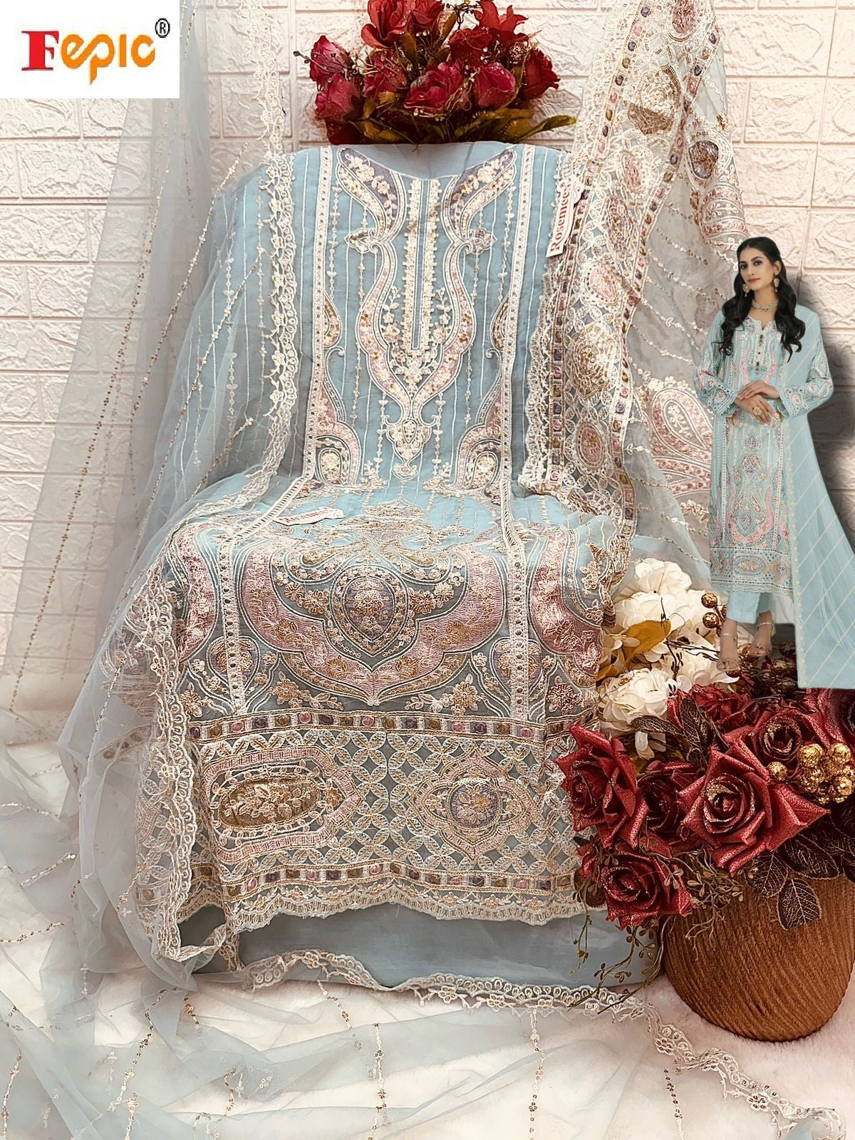 Rosemeen C 1351 Fepic Organza Pakistani Salwar Suits Wholesaler India