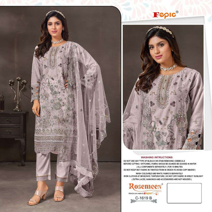 Rosemeen C 1619 Fepic Organza Pakistani Salwar Suits Exporter Ahmedabad