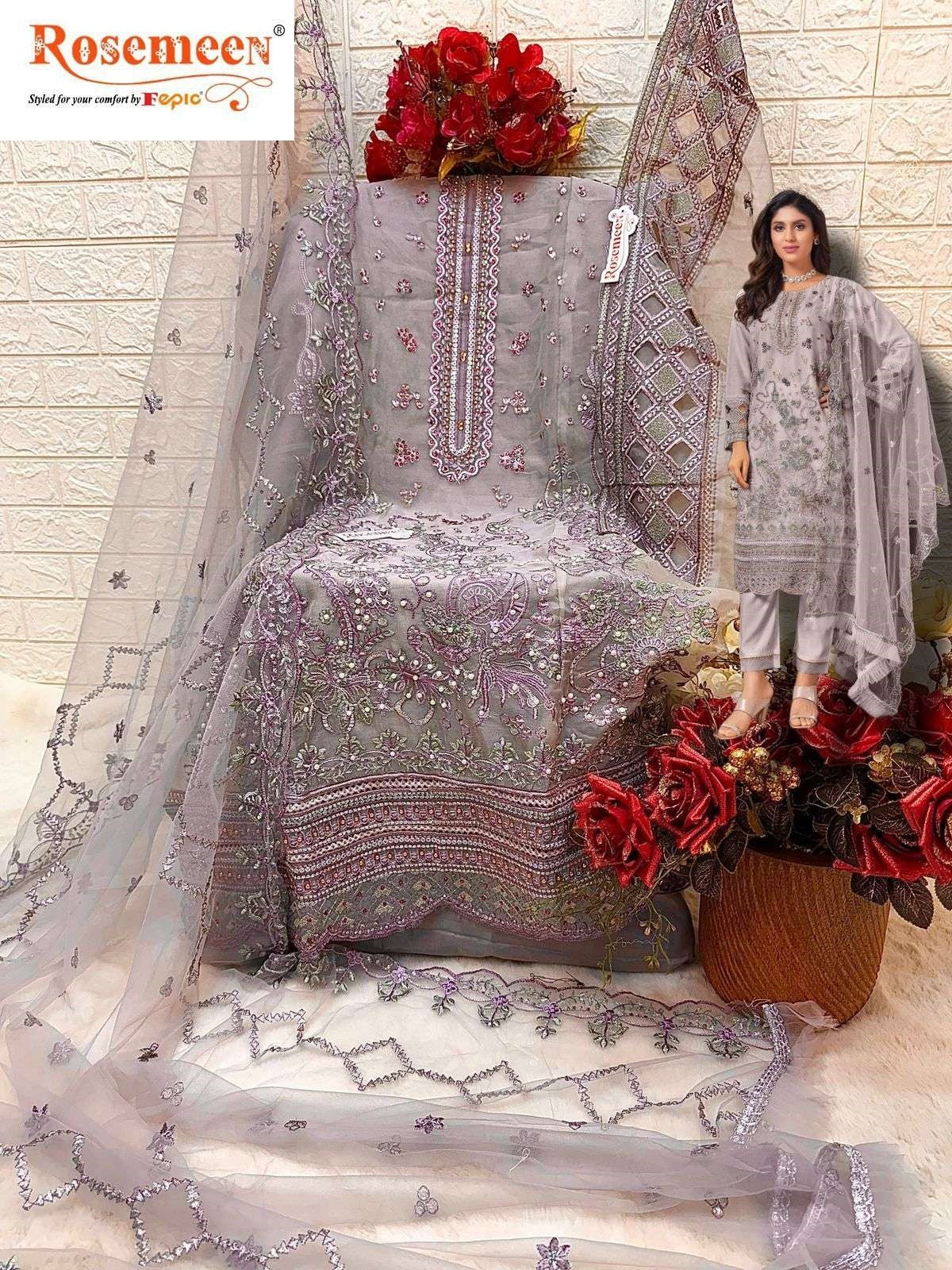 Rosemeen C 1619 Fepic Organza Pakistani Salwar Suits Exporter Ahmedabad