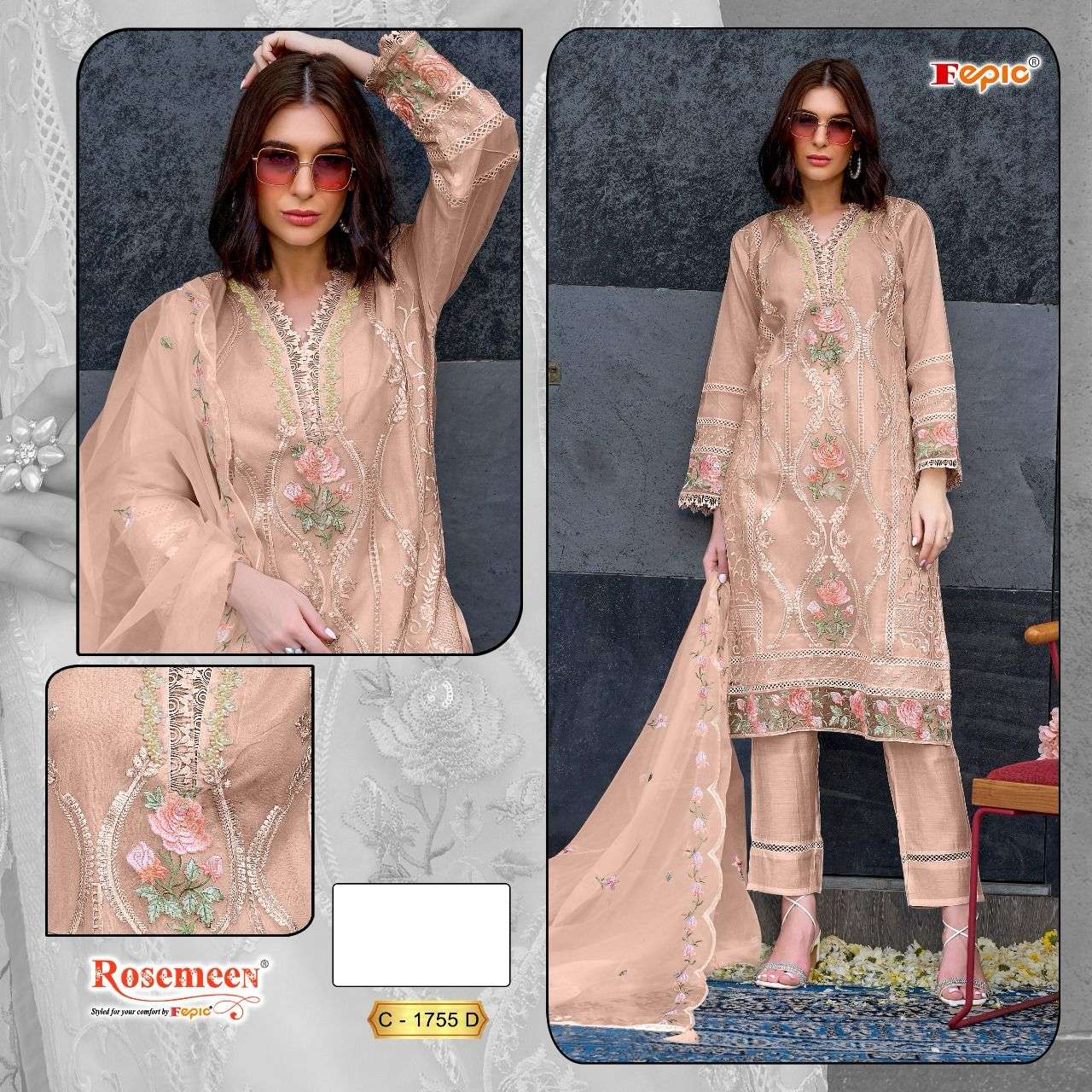 Rosemeen C 1755 Fepic Organza Pakistani Salwar Suits Manufacturer Gujarat