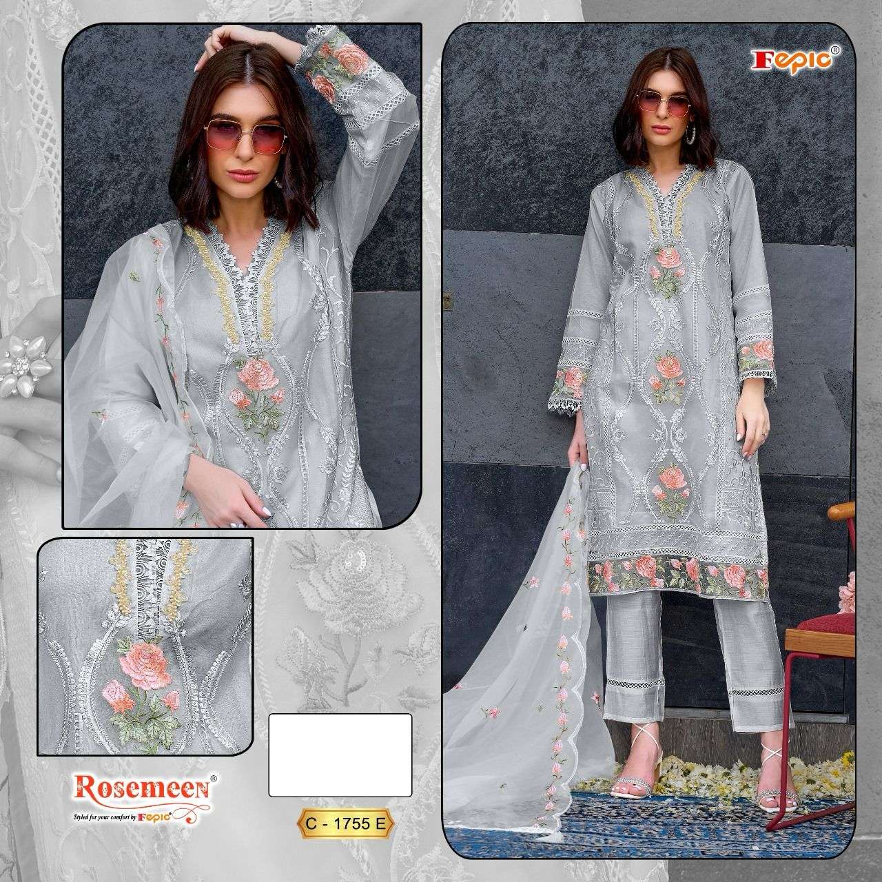 Rosemeen C 1755 Fepic Organza Pakistani Salwar Suits Manufacturer Gujarat