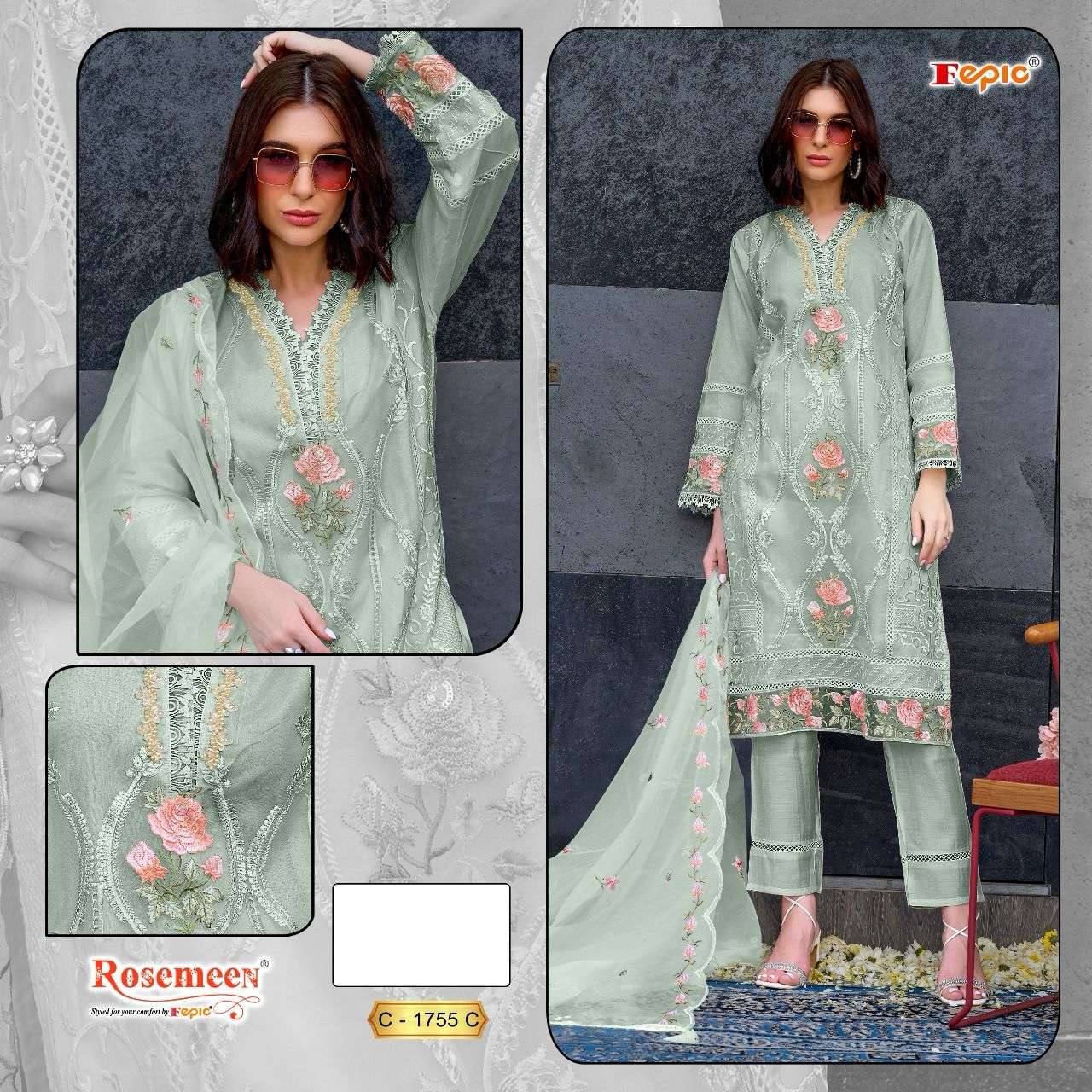 Rosemeen C 1755 Fepic Organza Pakistani Salwar Suits Manufacturer Gujarat