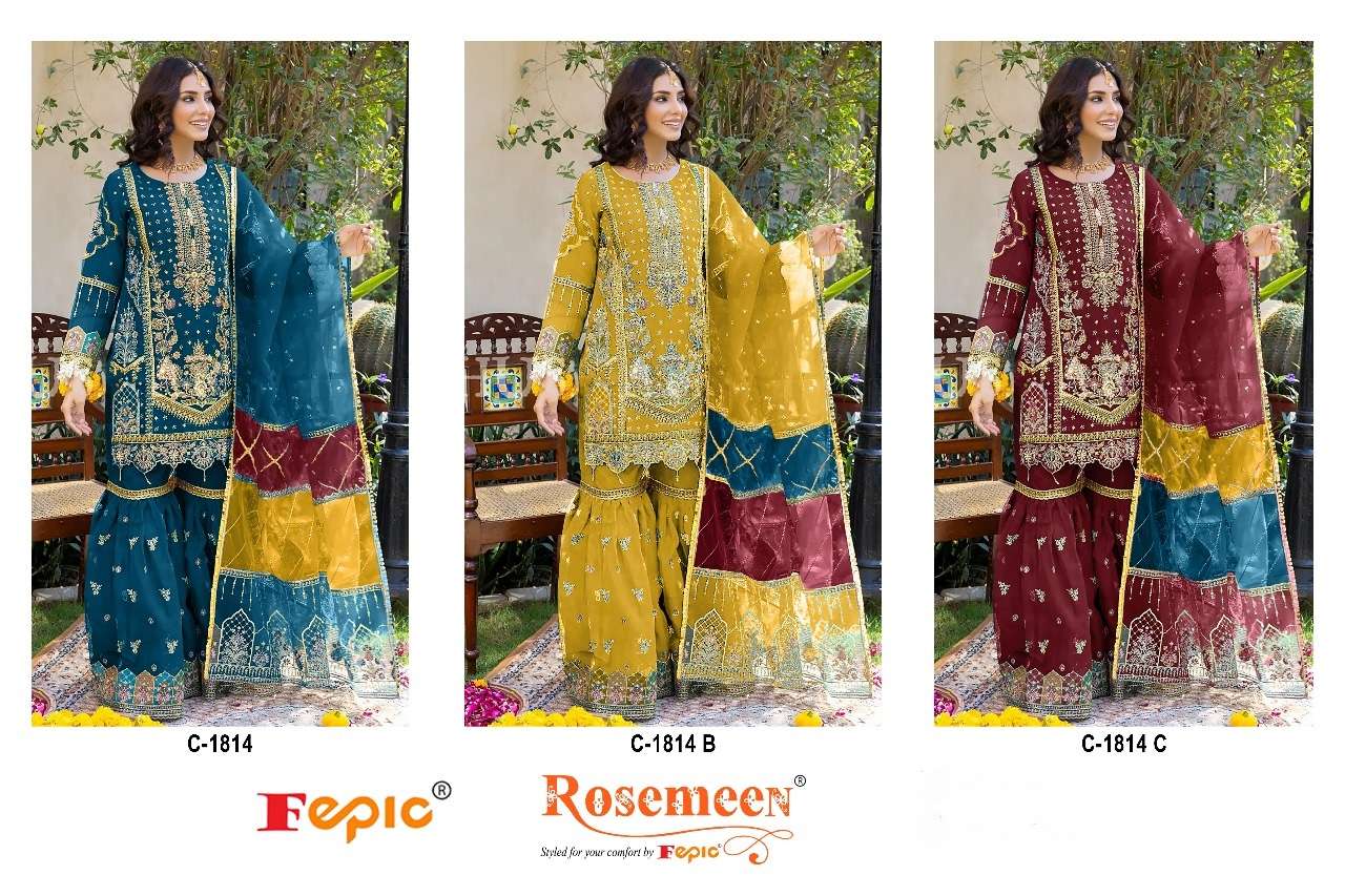 Rosemeen C 1814 Fepic Organza Pakistani Salwar Suits Exporter Gujarat