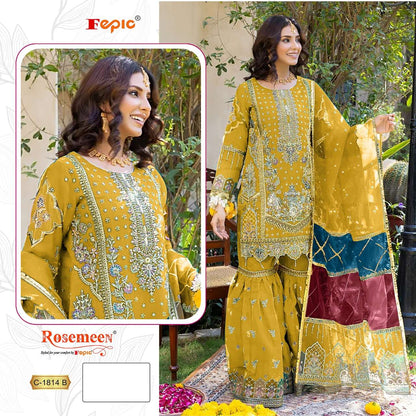 रोज़मीन सी 1814 फेपिक ऑर्गेंजा पाकिस्तानी सलवार सूट निर्यातक गुजरात