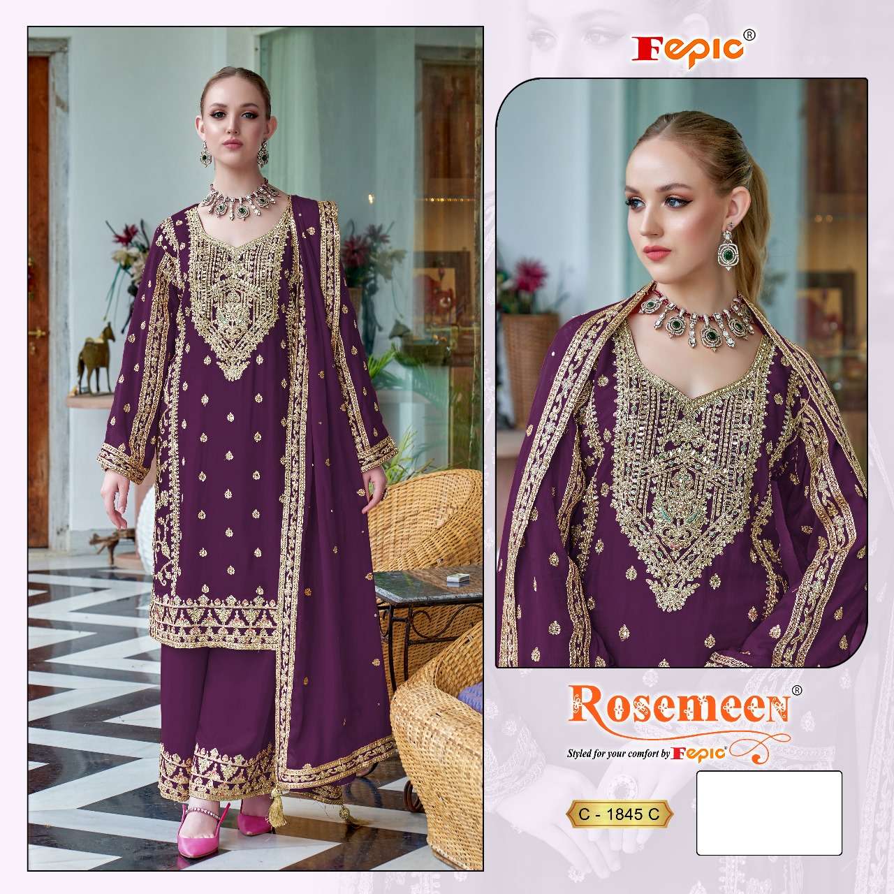 Rosemeen C 1845 Fepic Chinon Pakistani Salwar Suits Supplier Ahmedabad