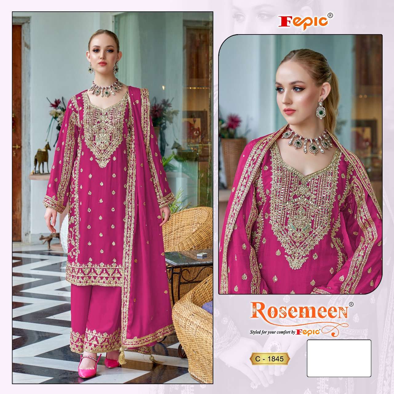 Rosemeen C 1845 Fepic Chinon Pakistani Salwar Suits Supplier Ahmedabad