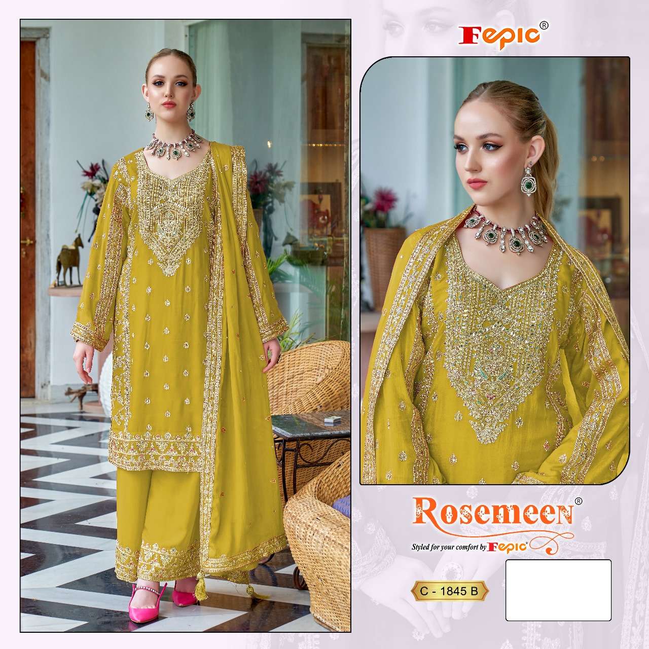 Rosemeen C 1845 Fepic Chinon Pakistani Salwar Suits Supplier Ahmedabad