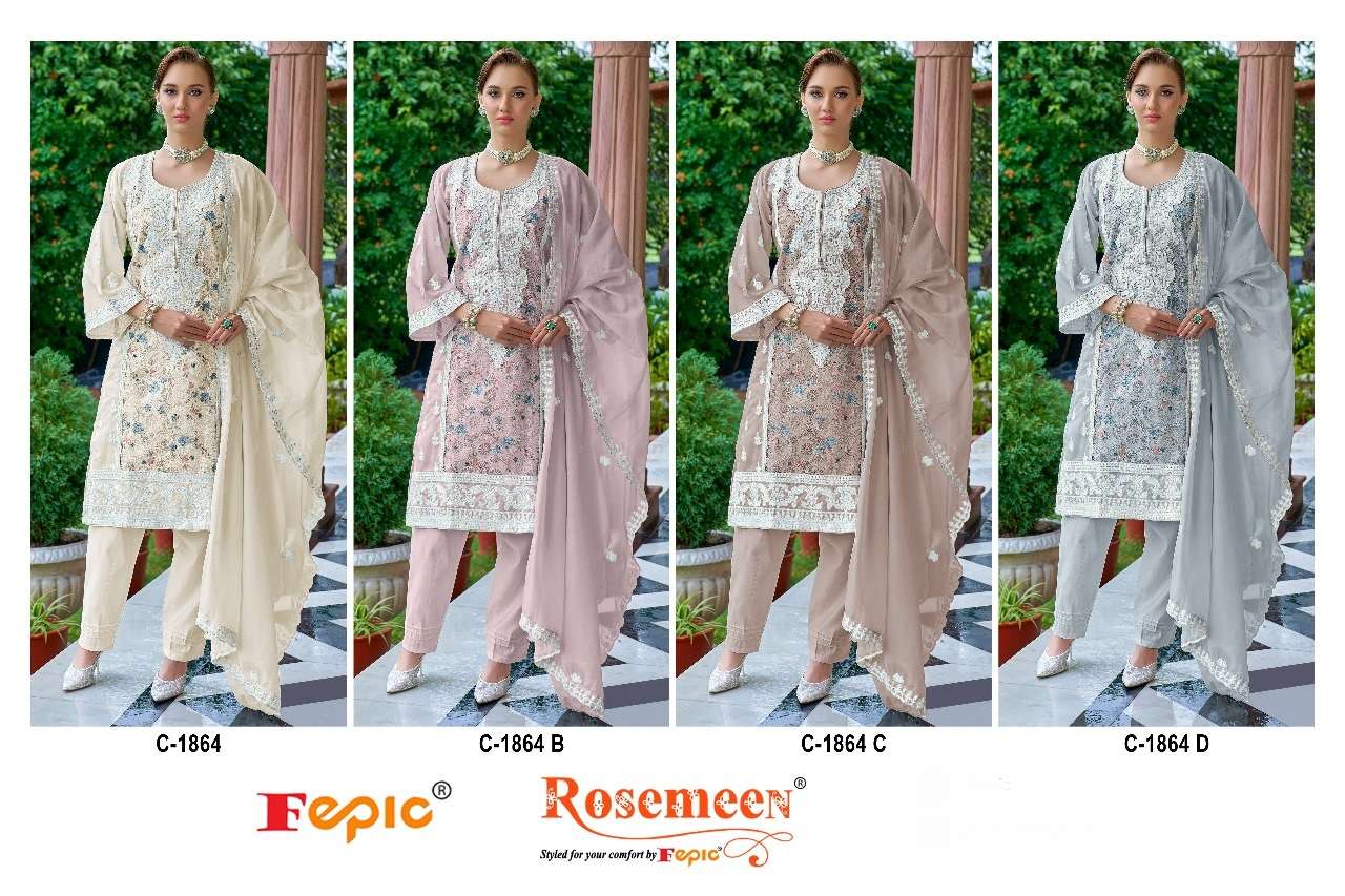 Rosemeen C 1864 Fepic Organza Pakistani Salwar Suits Wholesale Rate