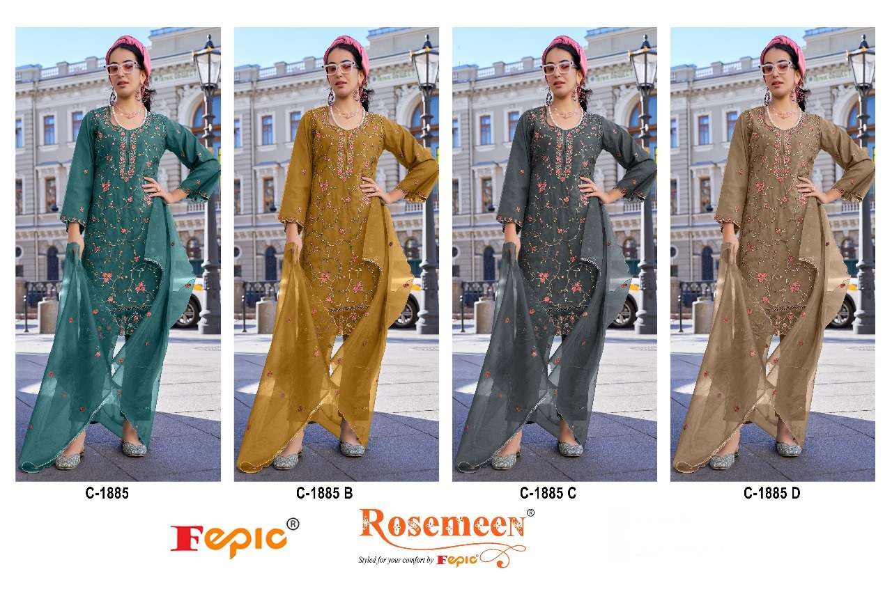 Rosemeen C 1885 Fepic Organza Pakistani Salwar Suits Exporter Ahmedabad