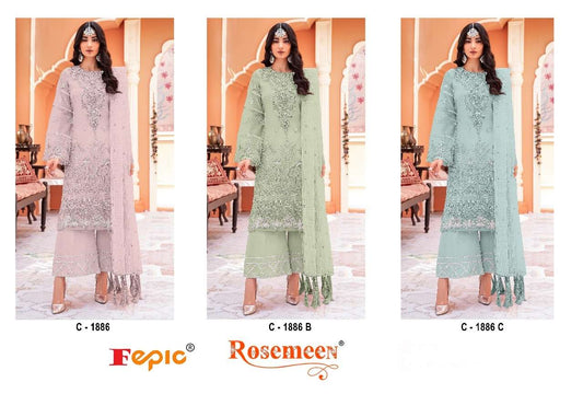 Rosemeen C 1886 Fepic Organza Pakistani Salwar Suits Exporter Ahmedabad