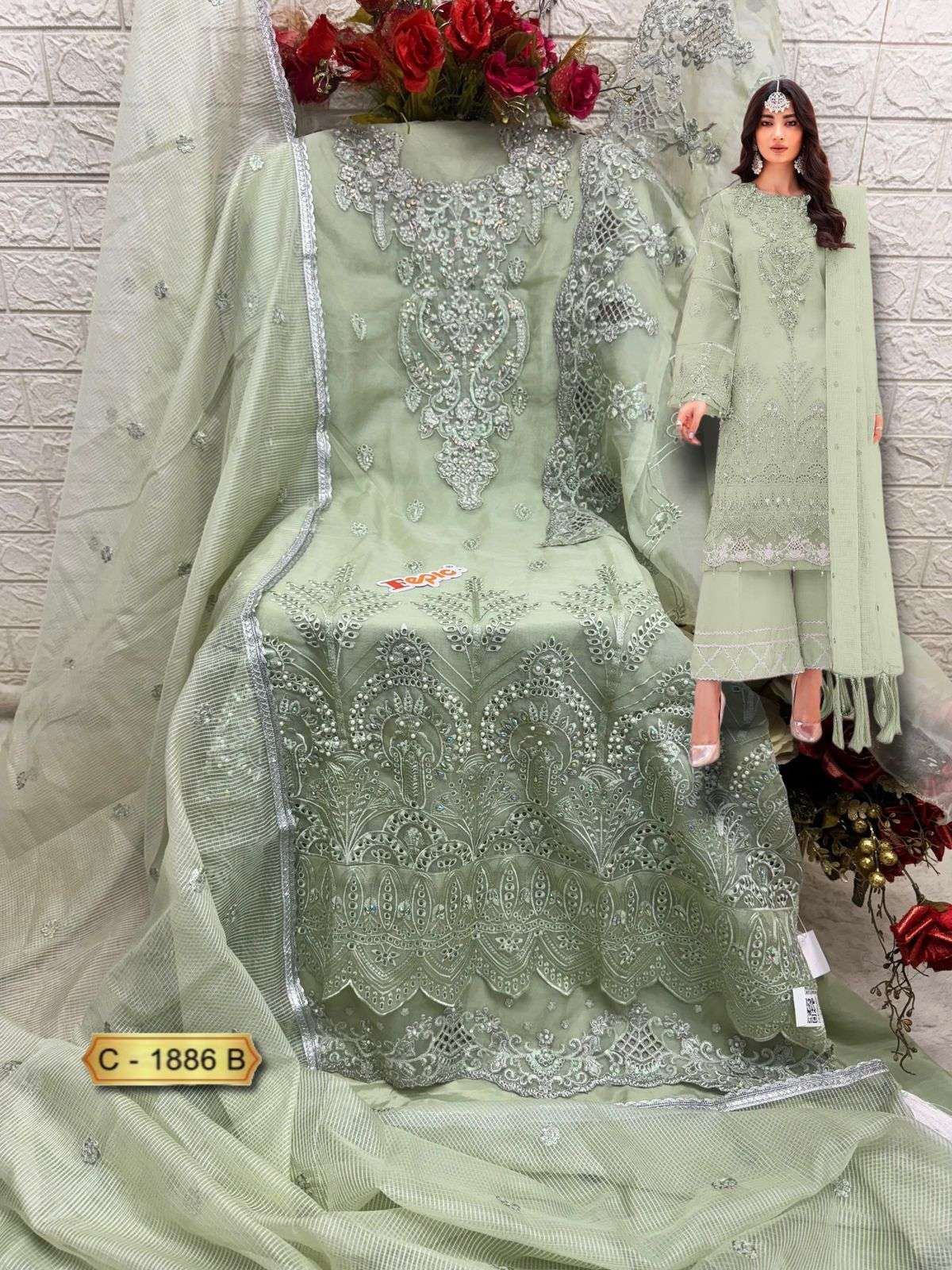 Rosemeen C 1886 Fepic Organza Pakistani Salwar Suits Exporter Ahmedabad