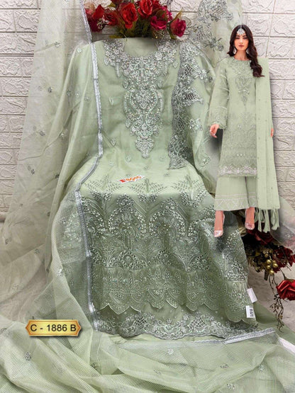 Rosemeen C 1886 Fepic Organza Pakistani Salwar Suits Exporter Ahmedabad