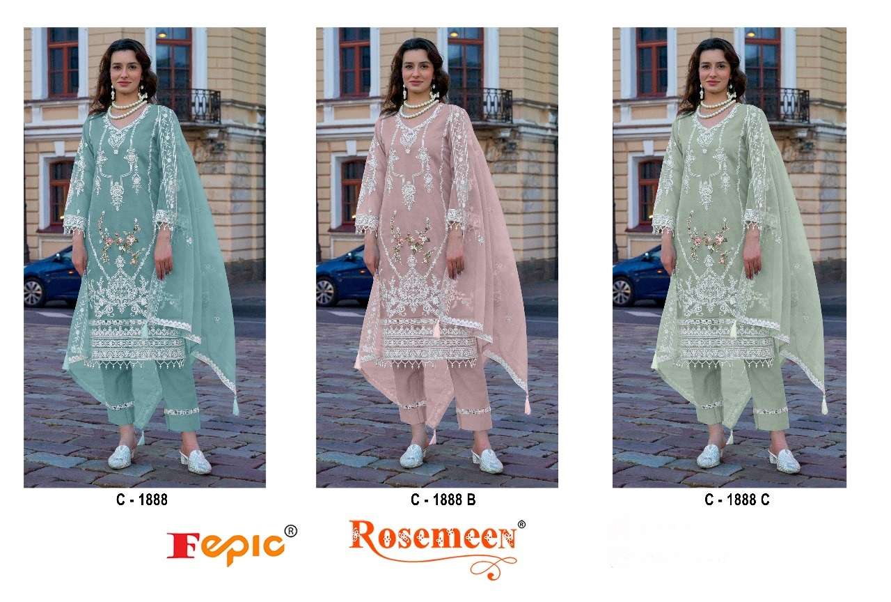 Rosemeen C 1888 Fepic Organza Pakistani Salwar Suits Supplier Ahmedabad