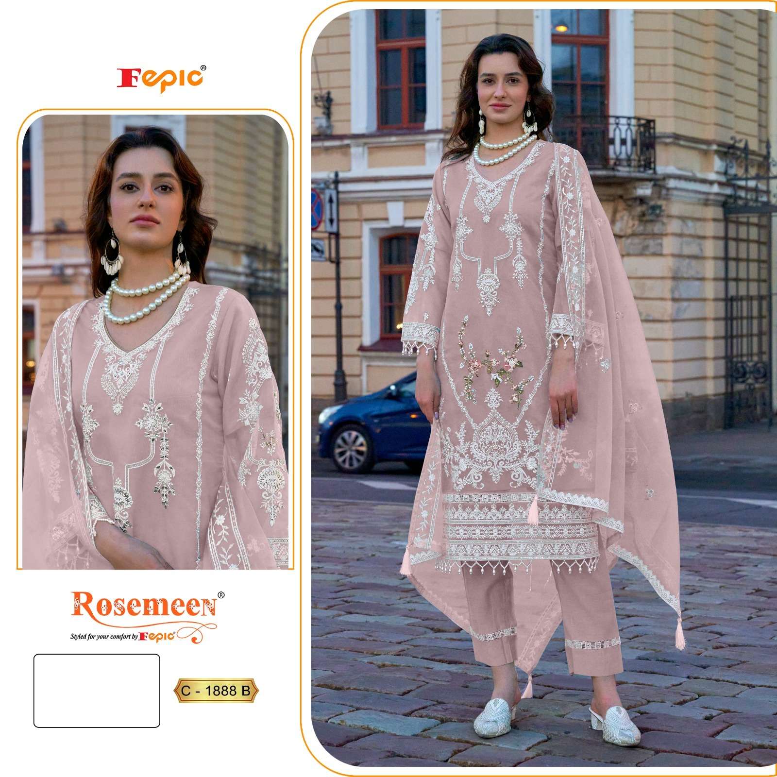 Rosemeen C 1888 Fepic Organza Pakistani Salwar Suits Supplier Ahmedabad