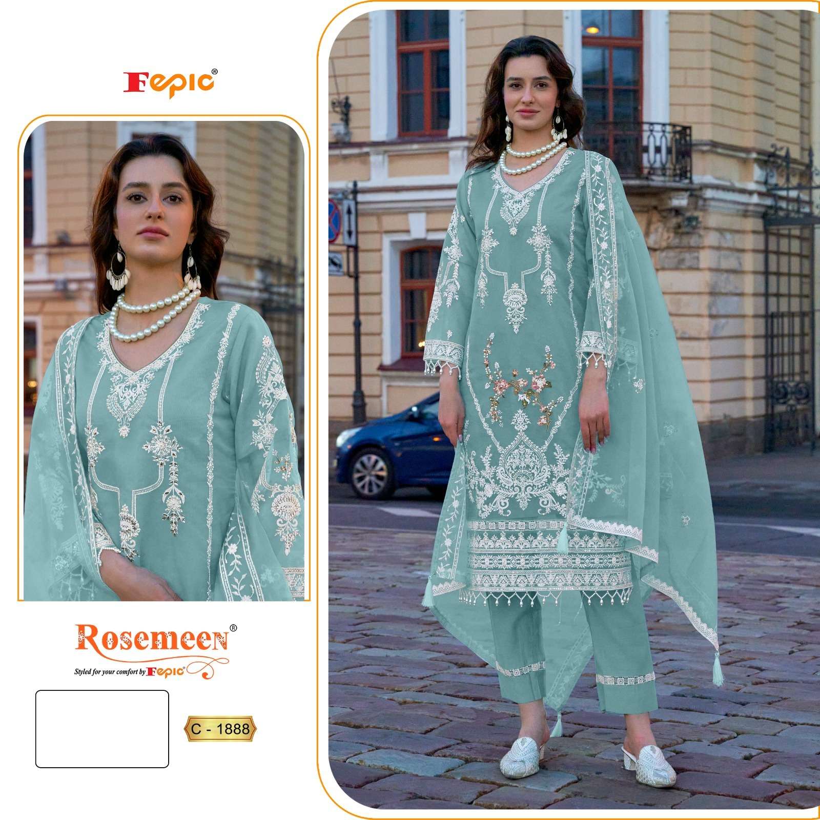 Rosemeen C 1888 Fepic Organza Pakistani Salwar Suits Supplier Ahmedabad