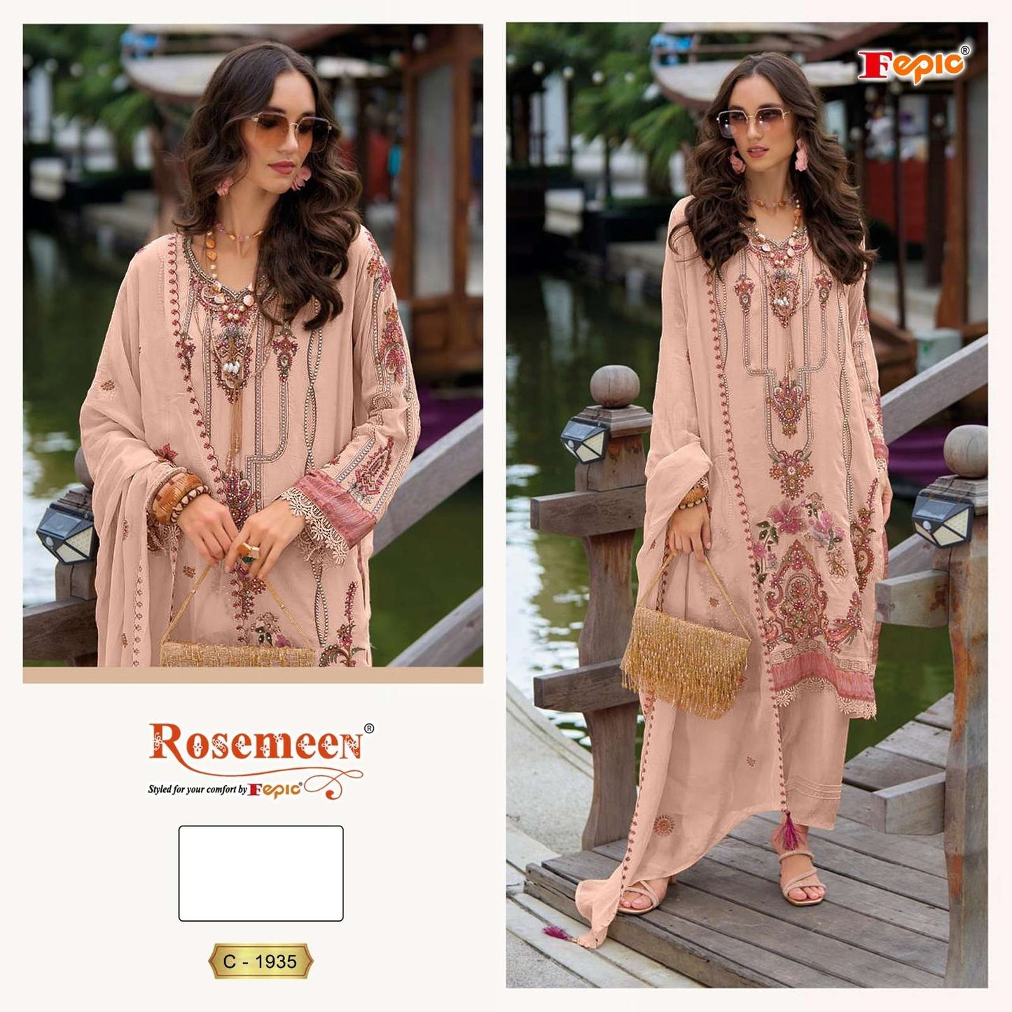 Rosemeen C 1935 Fepic Soft Organza Pakistani Salwar Suits Exporter Ahmedabad