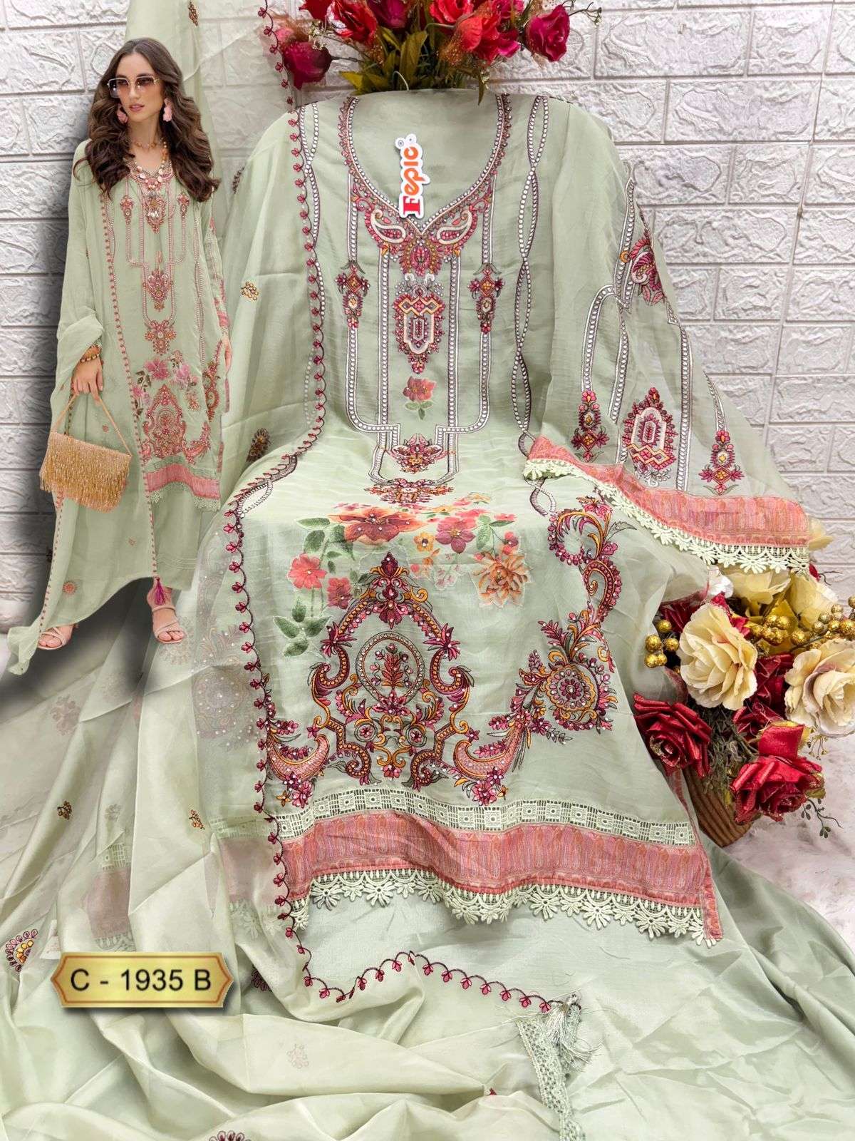 Rosemeen C 1935 Fepic Soft Organza Pakistani Salwar Suits Exporter Ahmedabad