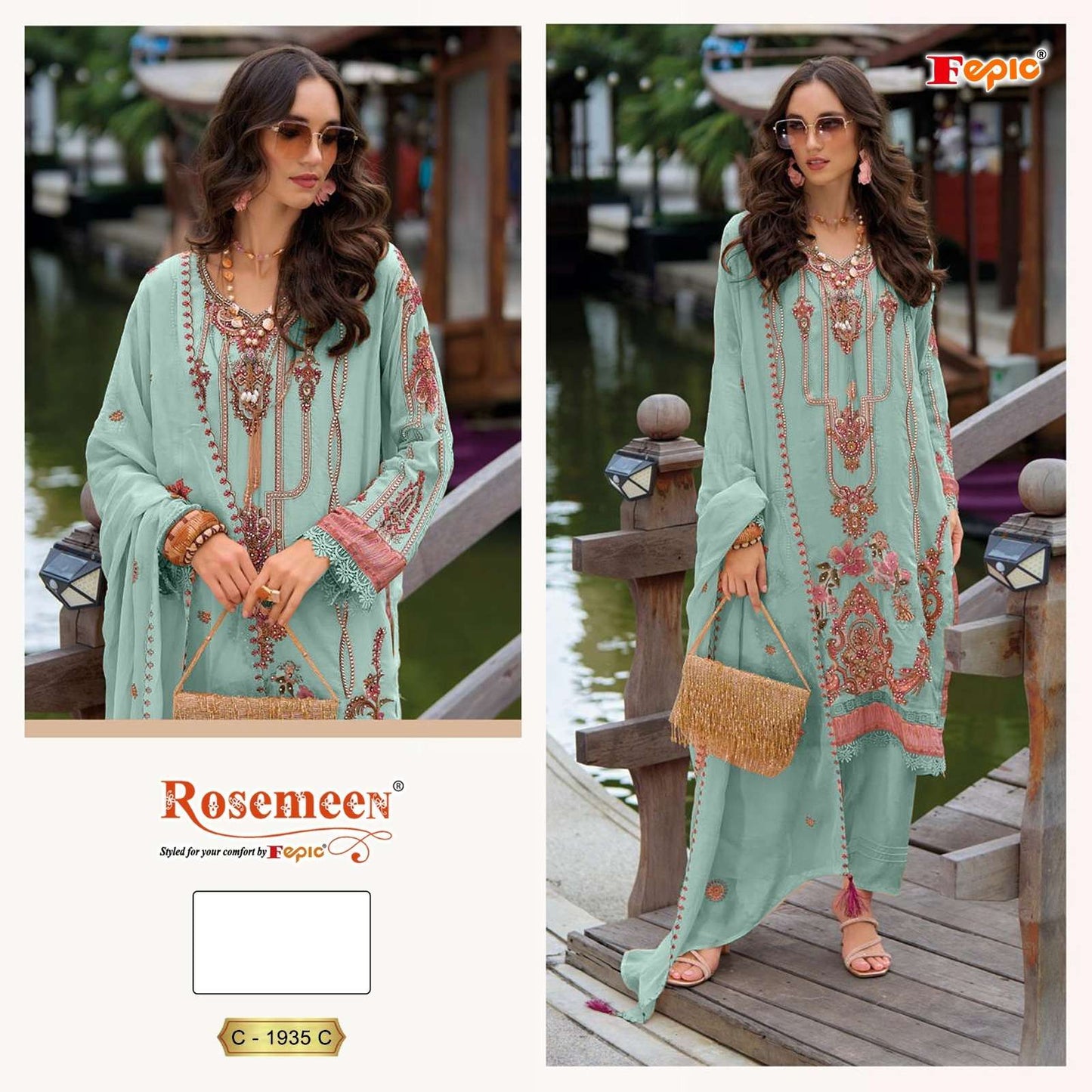 Rosemeen C 1935 Fepic Soft Organza Pakistani Salwar Suits Exporter Ahmedabad