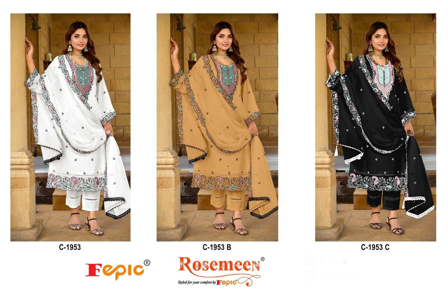 Rosemeen C 1953 Fepic Organza Pakistani Salwar Suits Manufacturer India