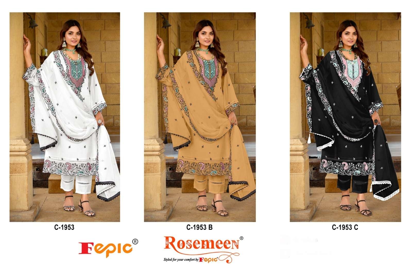 Rosemeen C 1953 Fepic Organza Pakistani Salwar Suits Manufacturer India