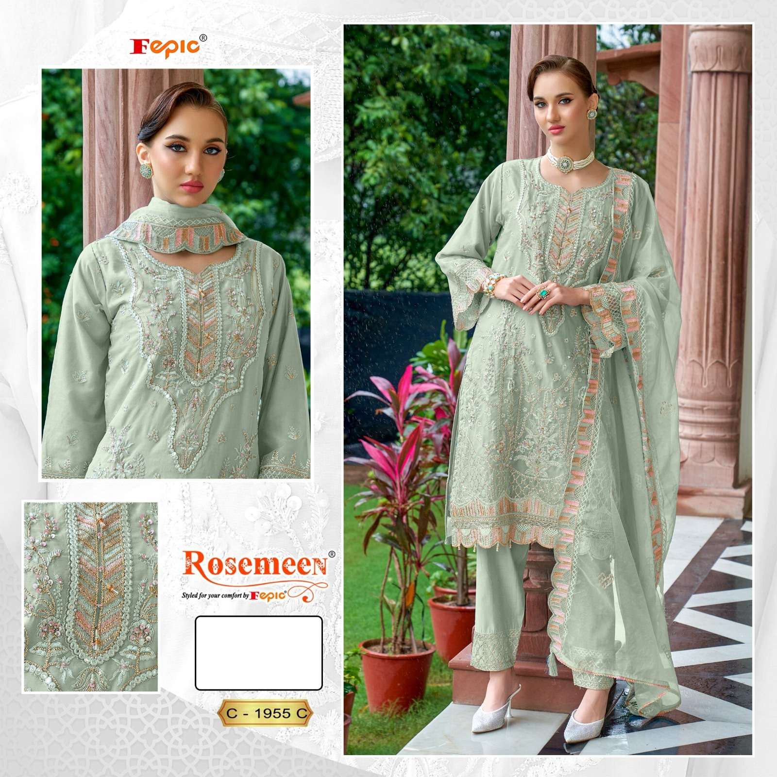 Rosemeen C 1955 Fepic Organza Pakistani Salwar Suits Supplier India