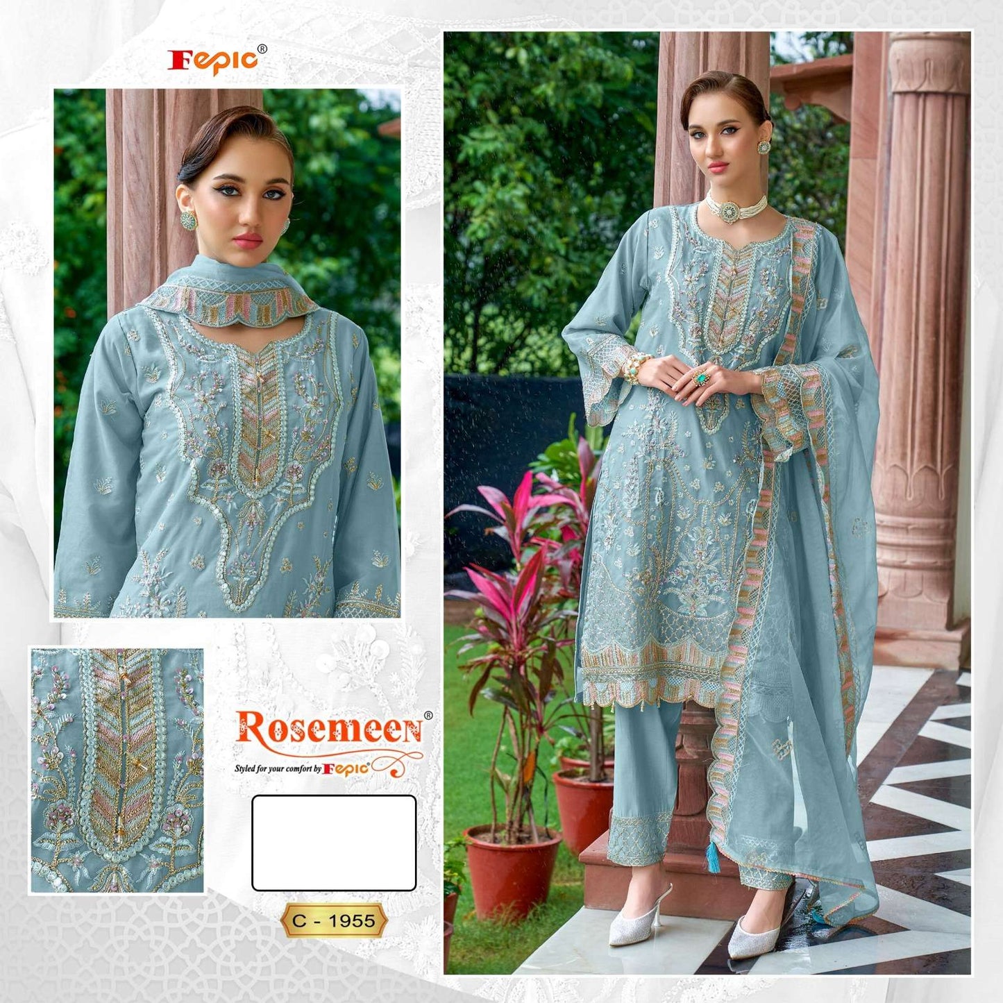 Rosemeen C 1955 Fepic Organza Pakistani Salwar Suits Supplier India