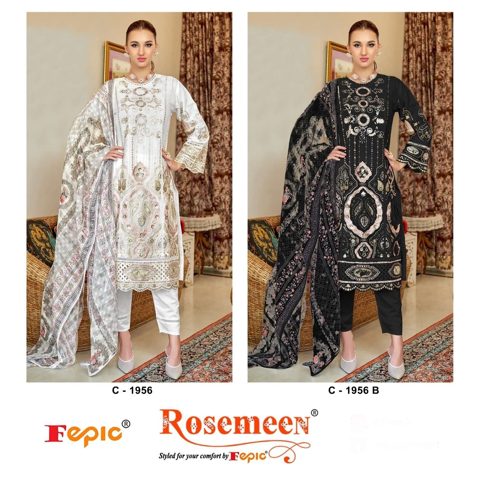 Rosemeen C 1956 Fepic Organza Pakistani Salwar Suits Exporter Gujarat