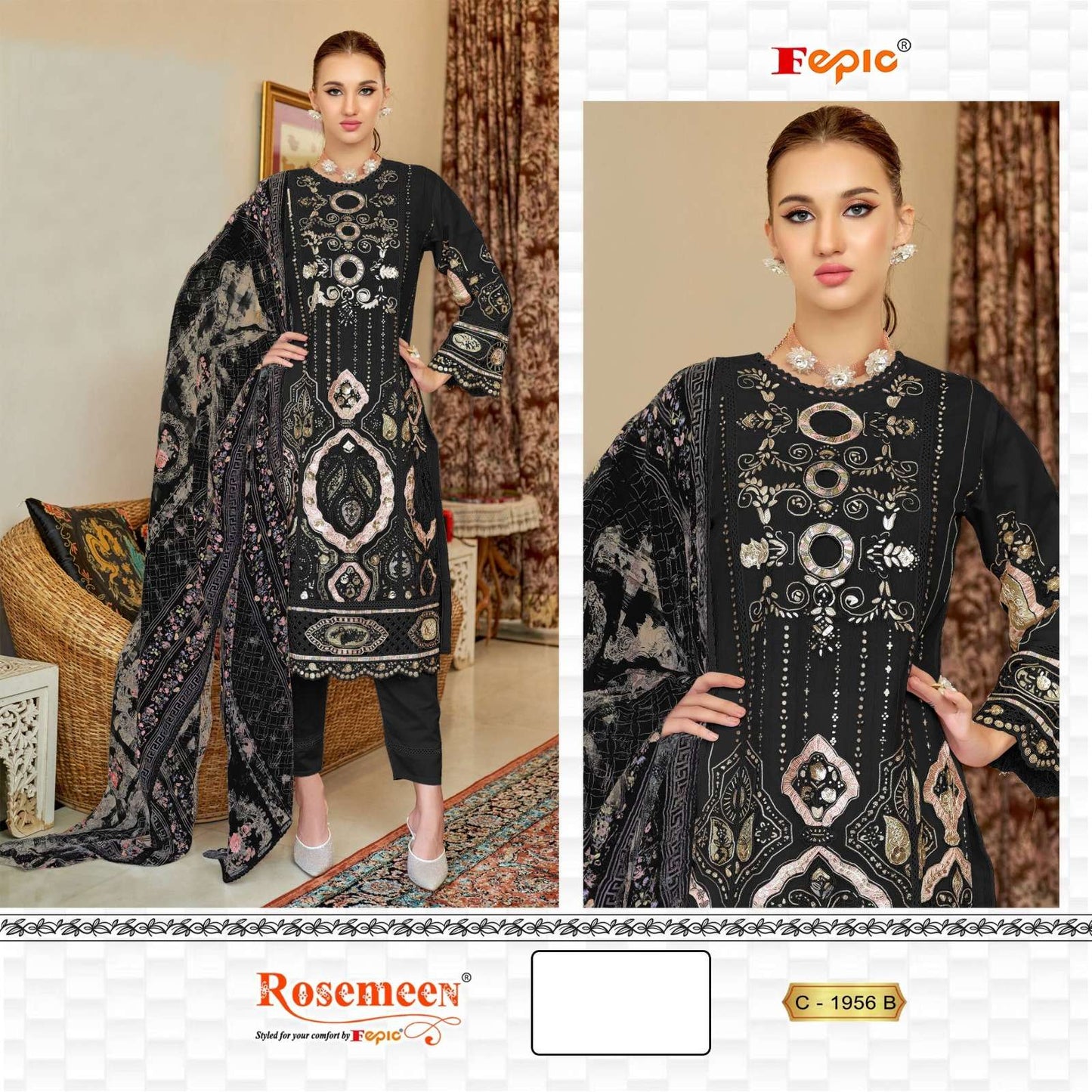 Rosemeen C 1956 Fepic Organza Pakistani Salwar Suits Exporter Gujarat