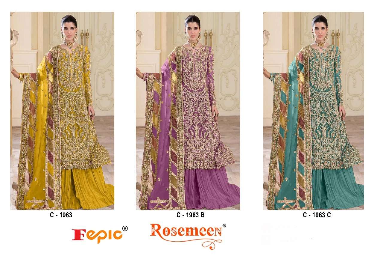 Rosemeen C 1963 Fepic Organza Pakistani Salwar Suits Manufacturer Ahmedabad