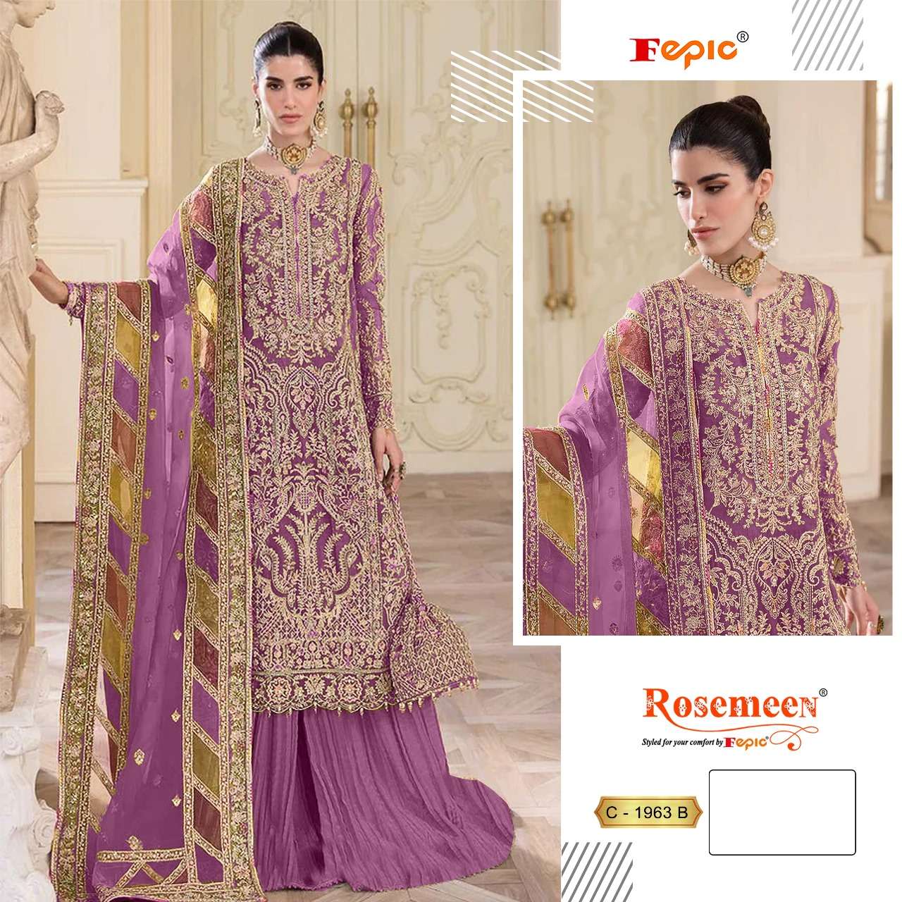 Rosemeen C 1963 Fepic Organza Pakistani Salwar Suits Manufacturer Ahmedabad