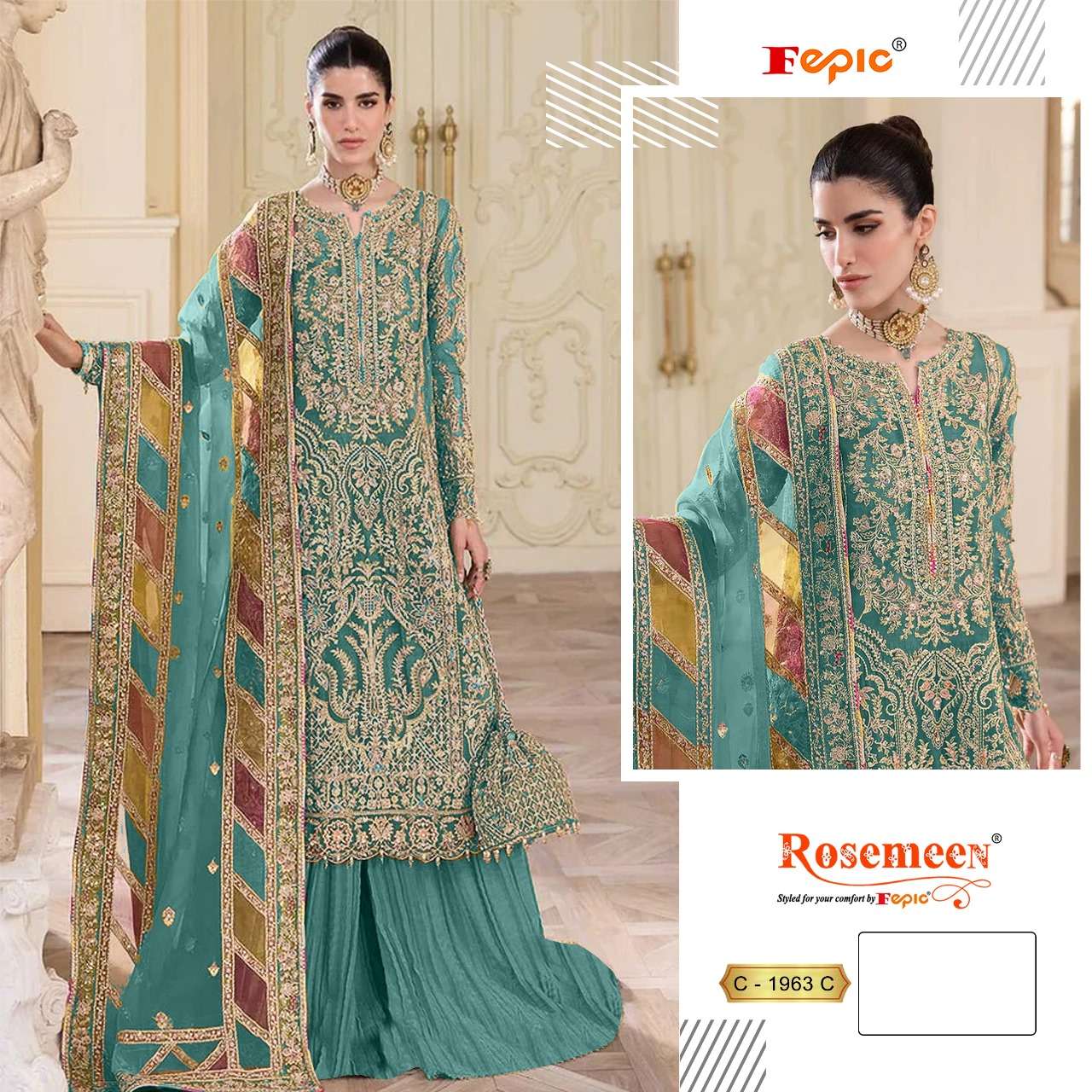 Rosemeen C 1963 Fepic Organza Pakistani Salwar Suits Manufacturer Ahmedabad