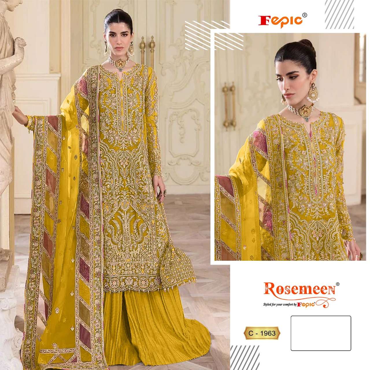 Rosemeen C 1963 Fepic Organza Pakistani Salwar Suits Manufacturer Ahmedabad