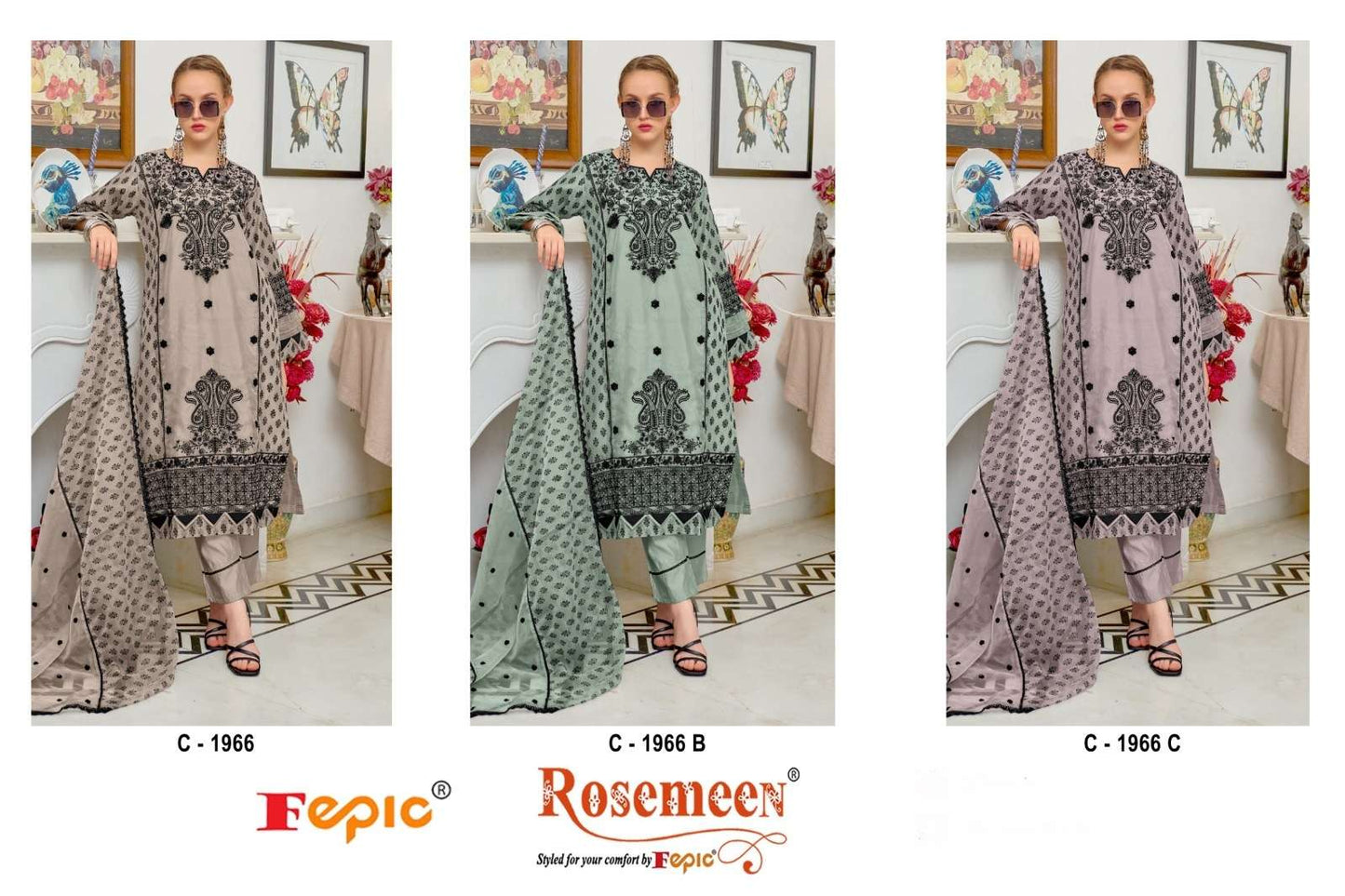 Rosemeen C 1966 Fepic Organza Pakistani Salwar Suits Supplier India
