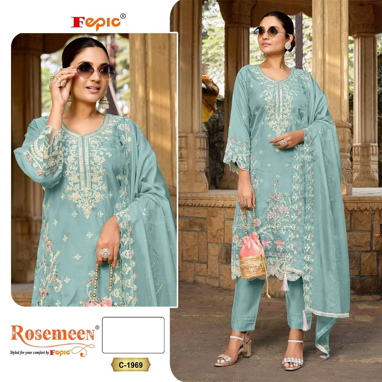 Rosemeen C 1969 Fepic Organza Pakistani Salwar Suits Wholesaler India