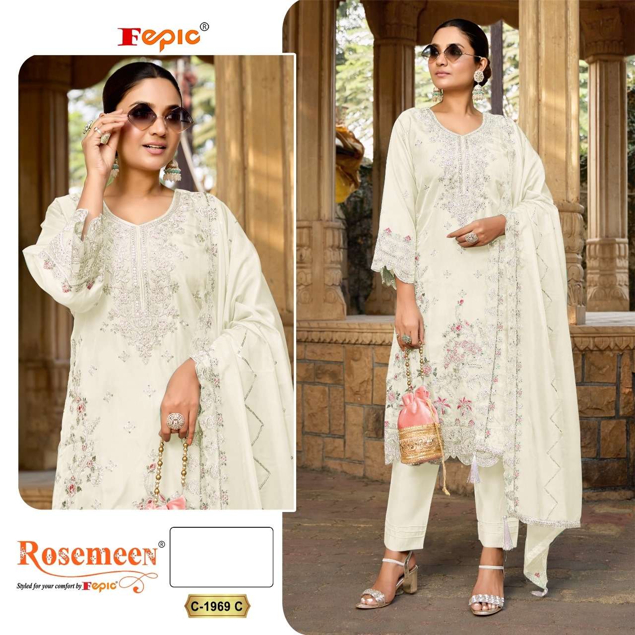 Rosemeen C 1969 Fepic Organza Pakistani Salwar Suits Wholesaler India