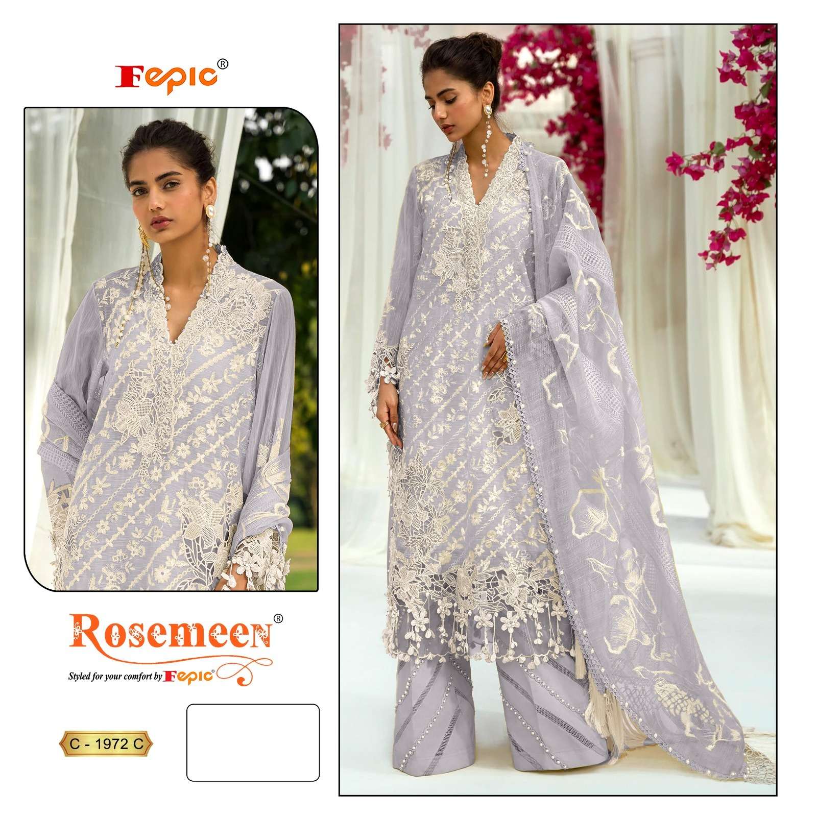 Rosemeen C 1972 Fepic Organza Pakistani Salwar Suits Wholesaler