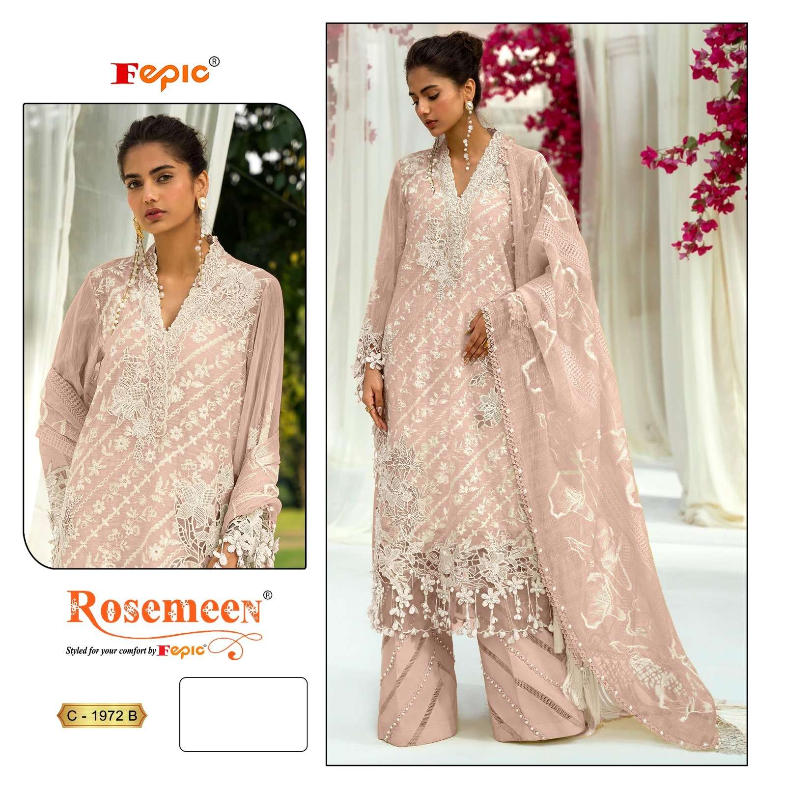 Rosemeen C 1972 Fepic Organza Pakistani Salwar Suits Wholesaler