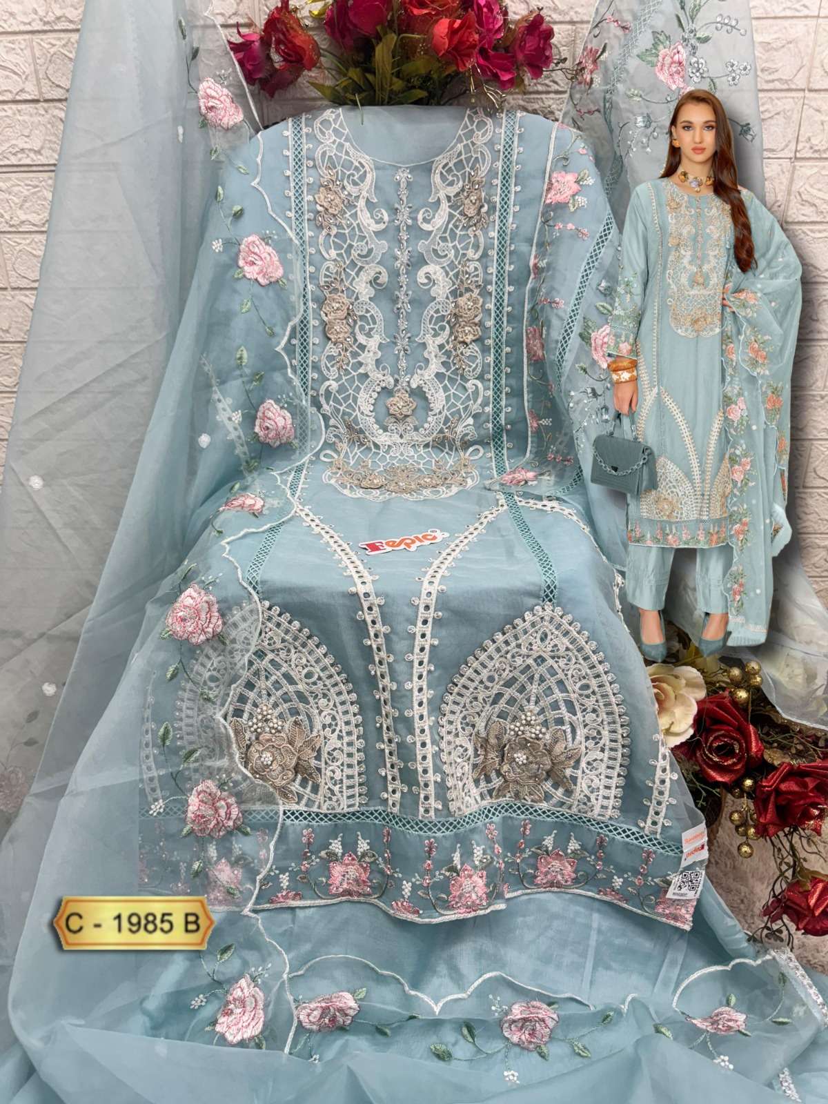 Rosemeen C 1985 Fepic Organza Pakistani Salwar Suits Wholesaler Ahmedabad