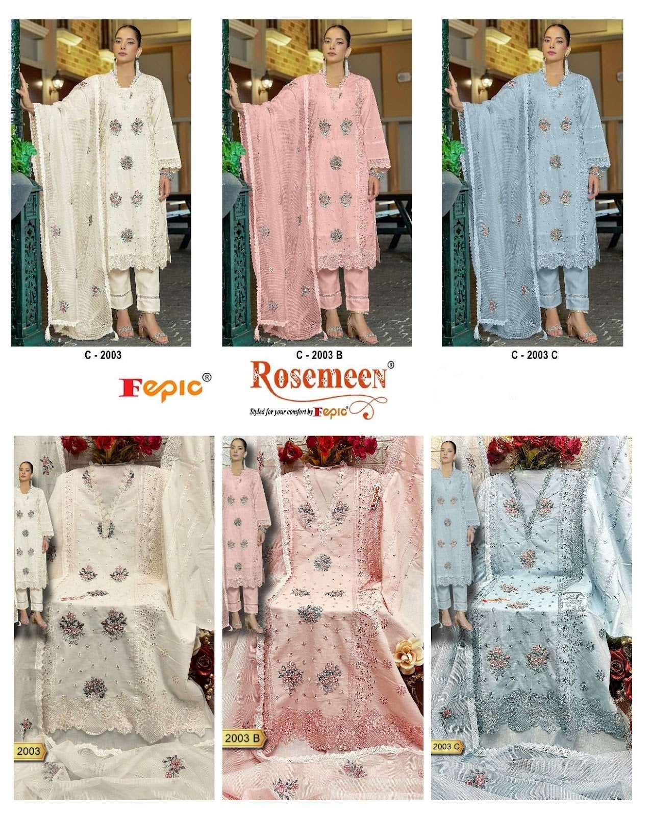 Rosemeen C 2003 Fepic Cambric Cotton Pakistani Salwar Suits Exporter Gujarat