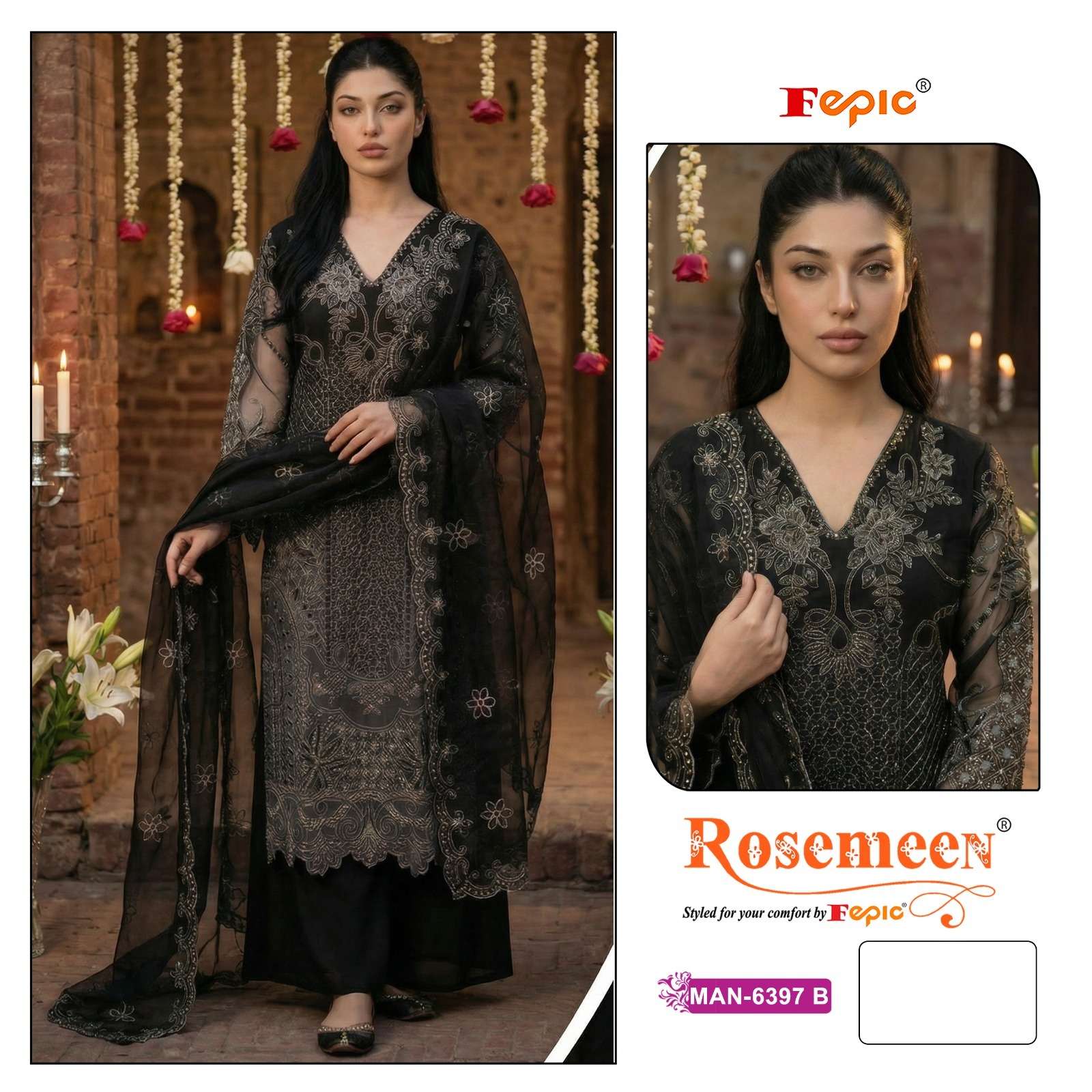 Rosemeen Man 6397 Fepic Organza Pakistani Salwar Suits Supplier India