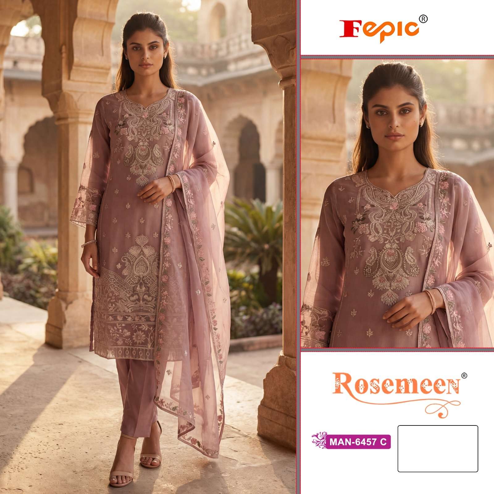 Rosemeen Man 6457 Fepic Chiffon Pakistani Salwar Suits Exporter Gujarat