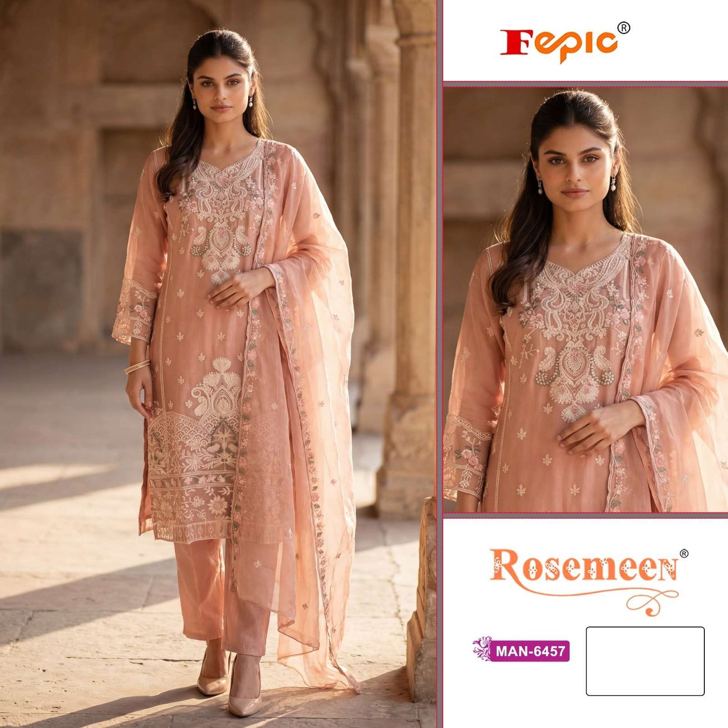 Rosemeen Man 6457 Fepic Chiffon Pakistani Salwar Suits Exporter Gujarat